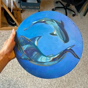 Round Blue Shark Art Piece
